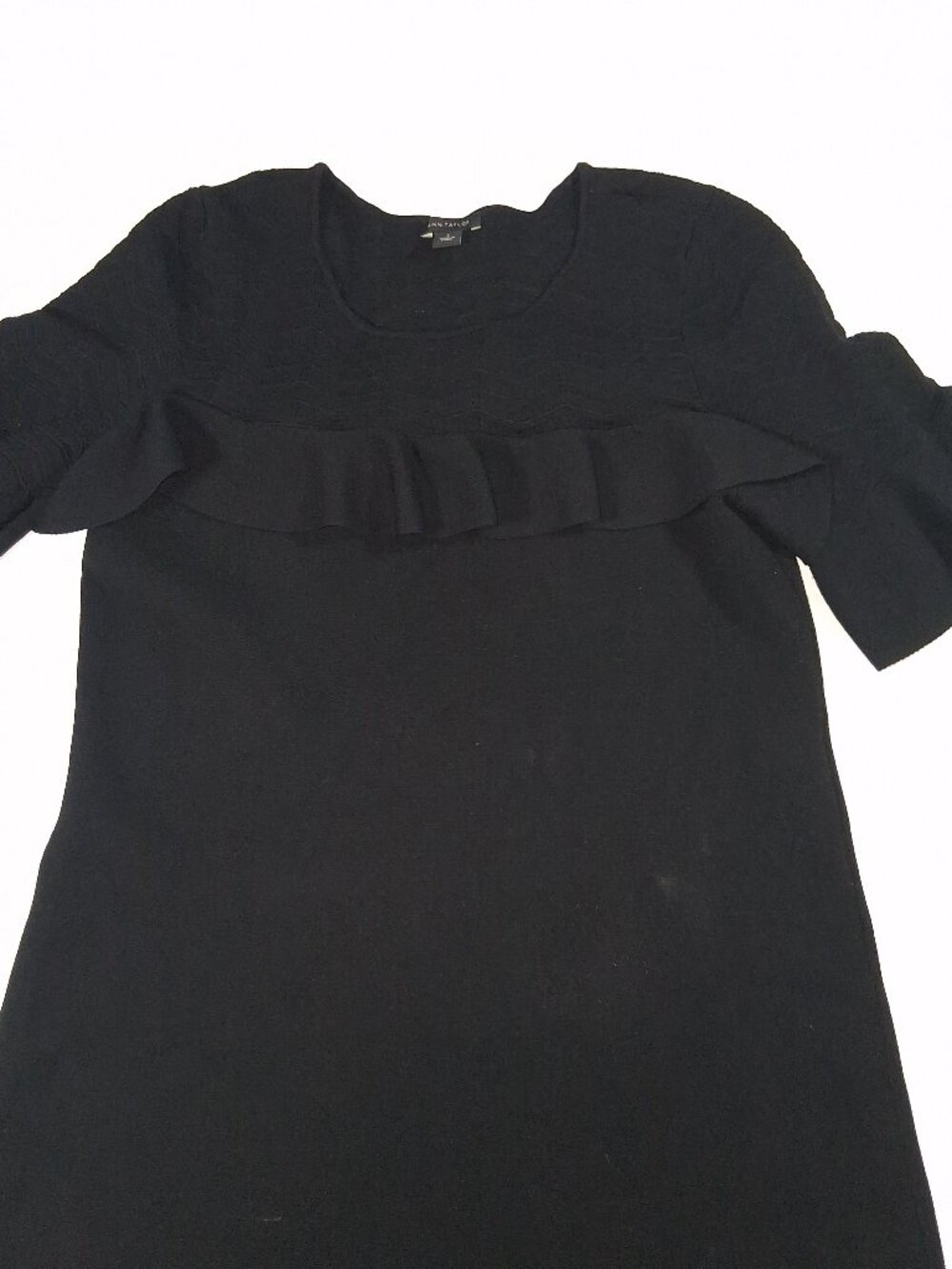 Size Small Ann Taylor Black Textured Ruffle Sweater Dress